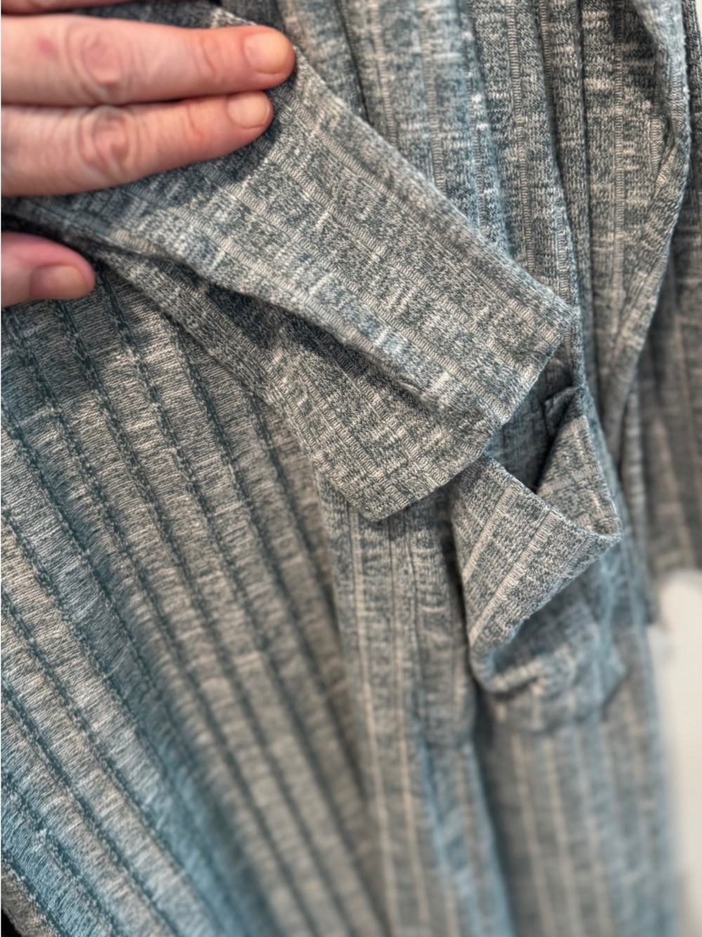 Nine West Long Open Front Ribbed Marled Sage Green Cardigan Sweater Pockets Size - Picture 7 of 9